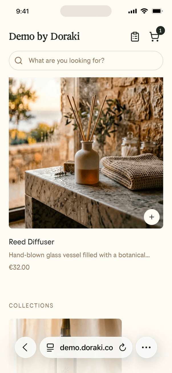 Mobile storefront showing curated hotel products